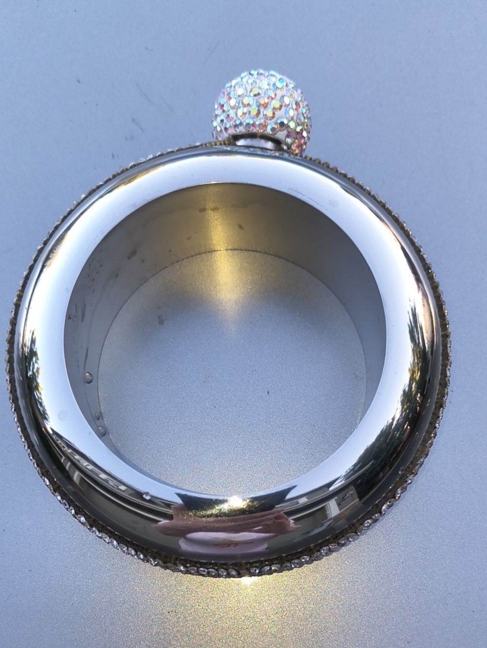 Silver-Tone Dome Bangle Bracelet with Crystal Color Rhinestones Accent Flask